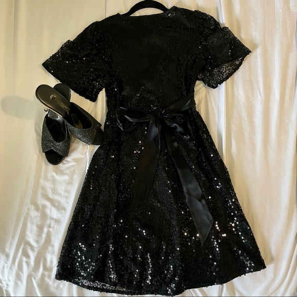 Betsy Johnson Black Sequin Evening Dress with Satin Sash - Picture 2 of 3